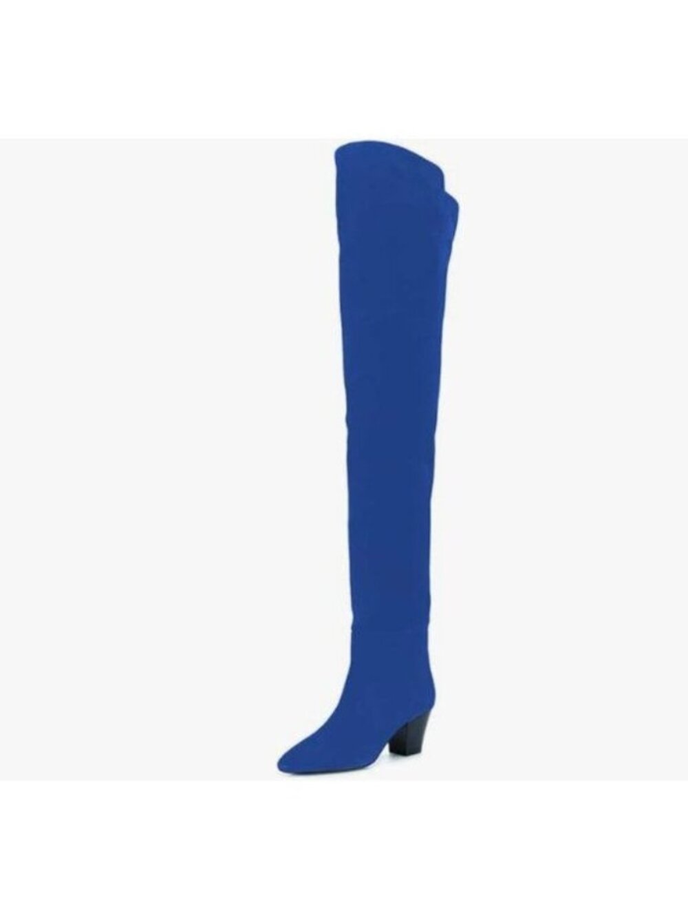 Blue Women Stylish Chunky Heels Closed Pointed Toe Thigh High Over The Knee Boot